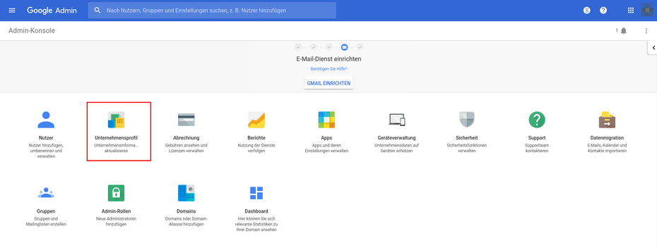 Google Admin Unternehmensprofil