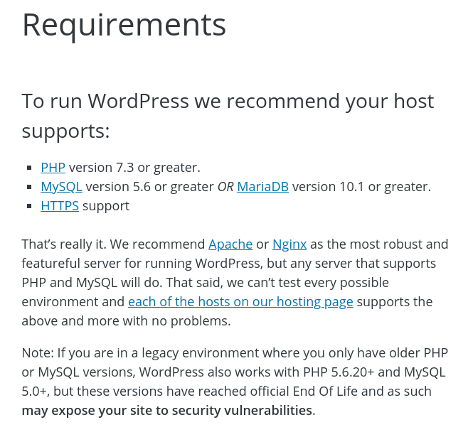 Wordpress Requirements