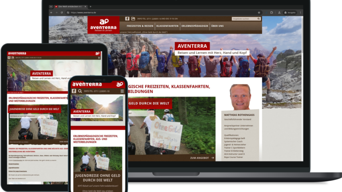 Drupal Webseite aventerra.de auf verschiedenen Endgeräten dargestellt