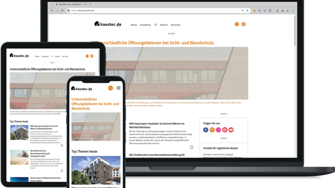 Drupal Webseite haustec.de (Online Fachjournal) auf verschiedenen Endgeräten