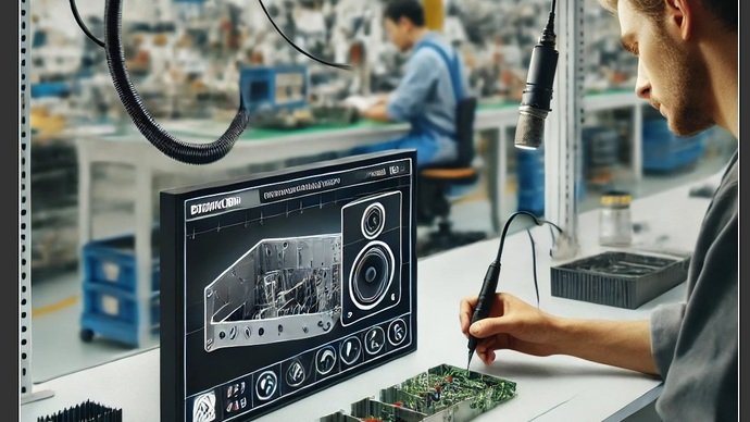 Ein Mitarbeiter sieht Produktionsprozesse digital auf einem Bildschirm.