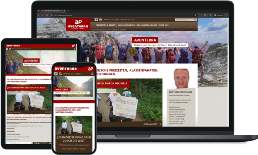 Drupal Webseite aventerra.de auf verschiedenen Endgeräten dargestellt