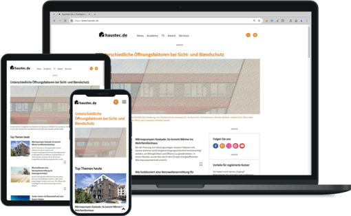 Drupal Webseite haustec.de (Online Fachjournal) auf verschiedenen Endgeräten
